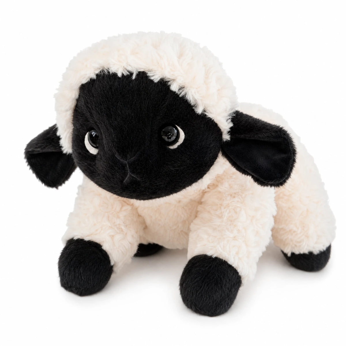 Sheep Plush with Black Face and Soft Curly Fleece - Fond blanc