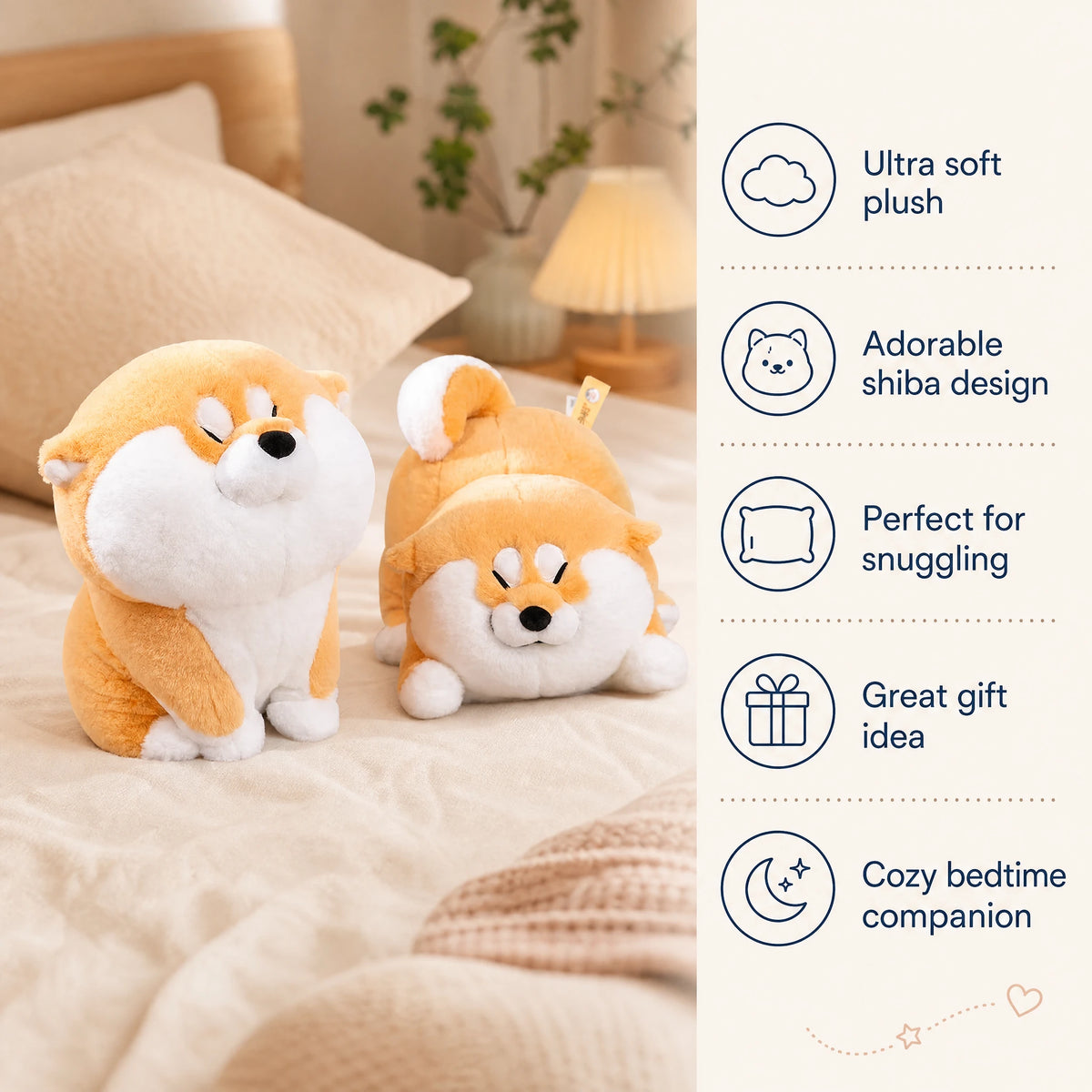 Shiba Inu Dog Plush in Three Playful Poses - Bénéfices produit