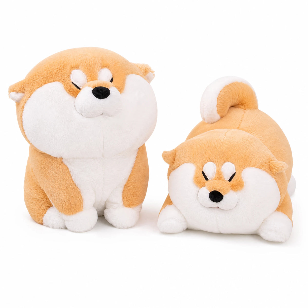 Shiba Inu Dog Plush in Three Playful Poses - Fond blanc