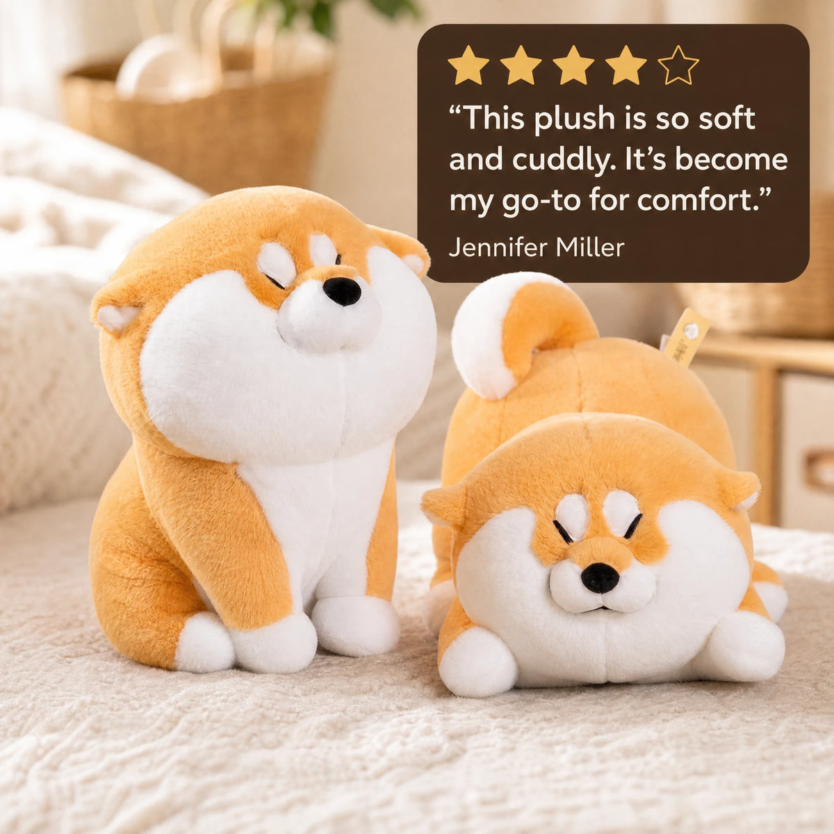 Shiba Inu Dog Plush in Three Playful Poses - Image témoignage