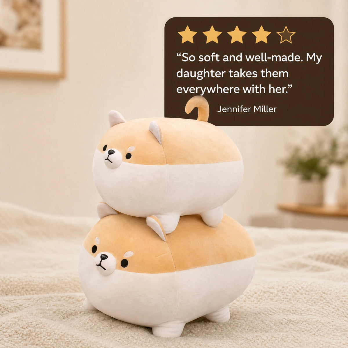 Shiba Inu Plush Pillow in Soft Cotton Fabric - Image témoignage