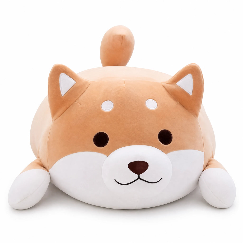 Shiba Inu Plush with Round Chubby Shape and Soft Fill - Fond blanc