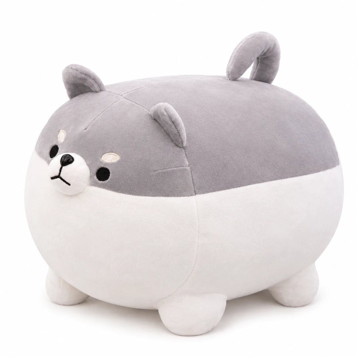 Shiba Inu Plush with Rounded Body and Embroidered Face - 15in / 40cm / Grey · 19in / 50cm / Grey