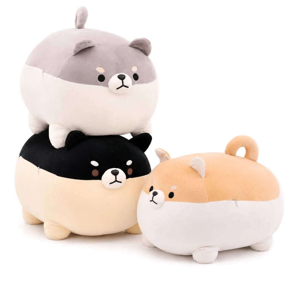 Shiba Inu Plush with Rounded Body and Embroidered Face - 15in / 40cm / Set of 3 · 19in / 50cm / Set of 3