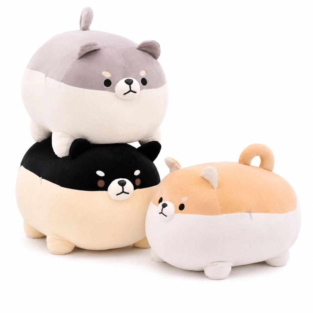 Shiba Inu Plush with Rounded Body and Embroidered Face - 15in / 40cm / Set of 3 · 19in / 50cm / Set of 3