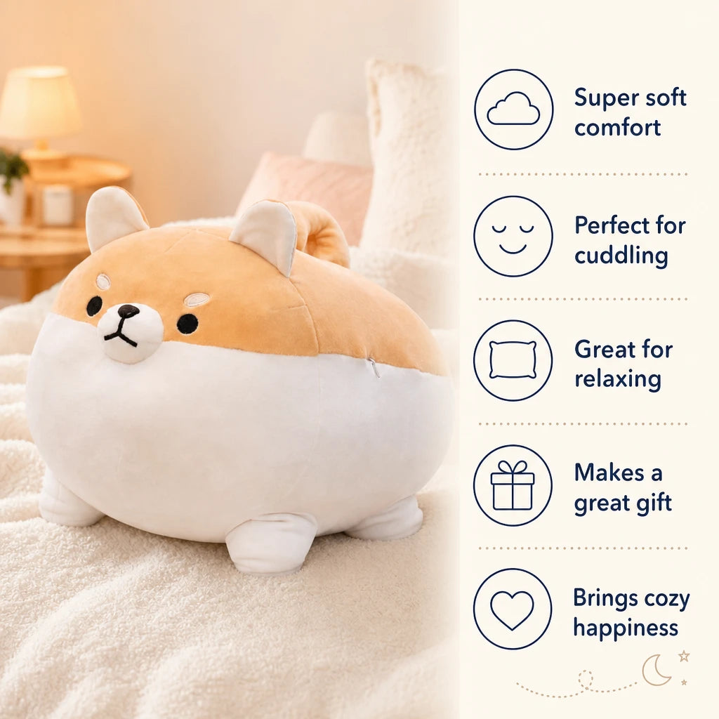 Shiba Inu Plush with Rounded Body and Embroidered Face - Bénéfices produit