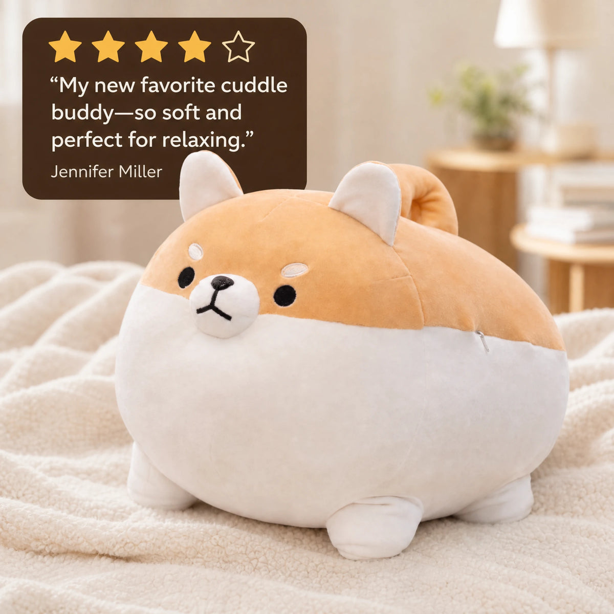 Shiba Inu Plush with Rounded Body and Embroidered Face - Image témoignage