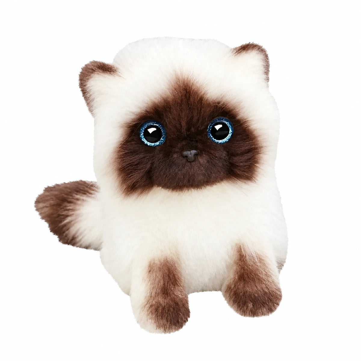 Siamese Cat Plush with Blue Eyes and Cream-Brown Fur - 10in / 26cm · 8in / 20cm