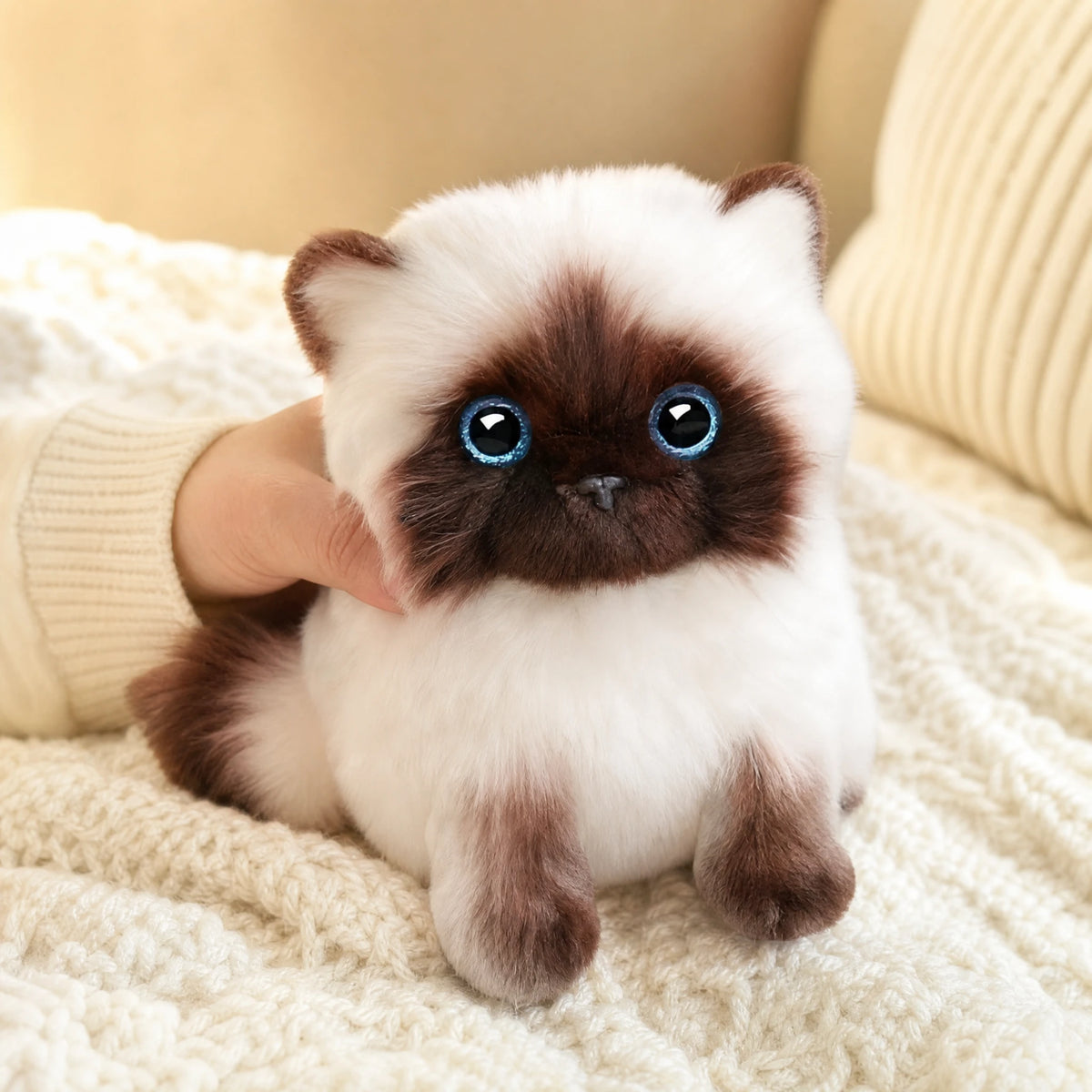 Siamese Cat Plush with Blue Eyes and Cream-Brown Fur - Utilisation du produit