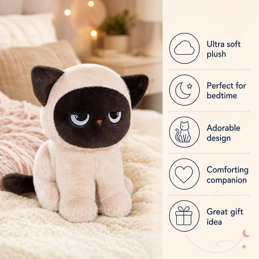 Siamese Cat Plush with Grumpy Expression and Soft Fur - Bénéfices produit