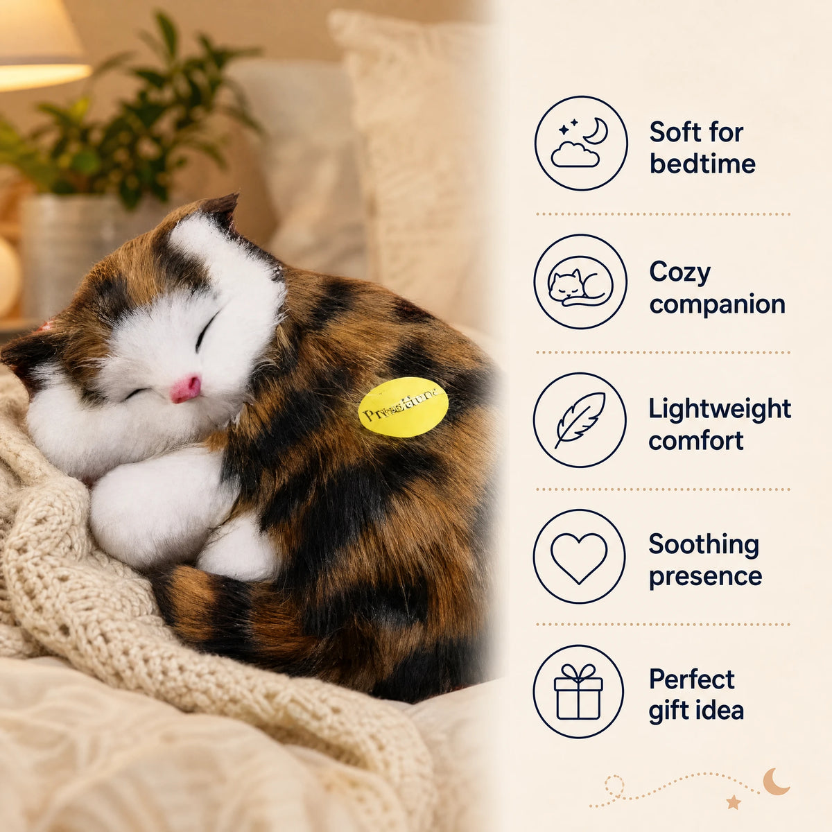 Sleeping Cat Plush with Brown Tabby Pattern - Bénéfices produit
