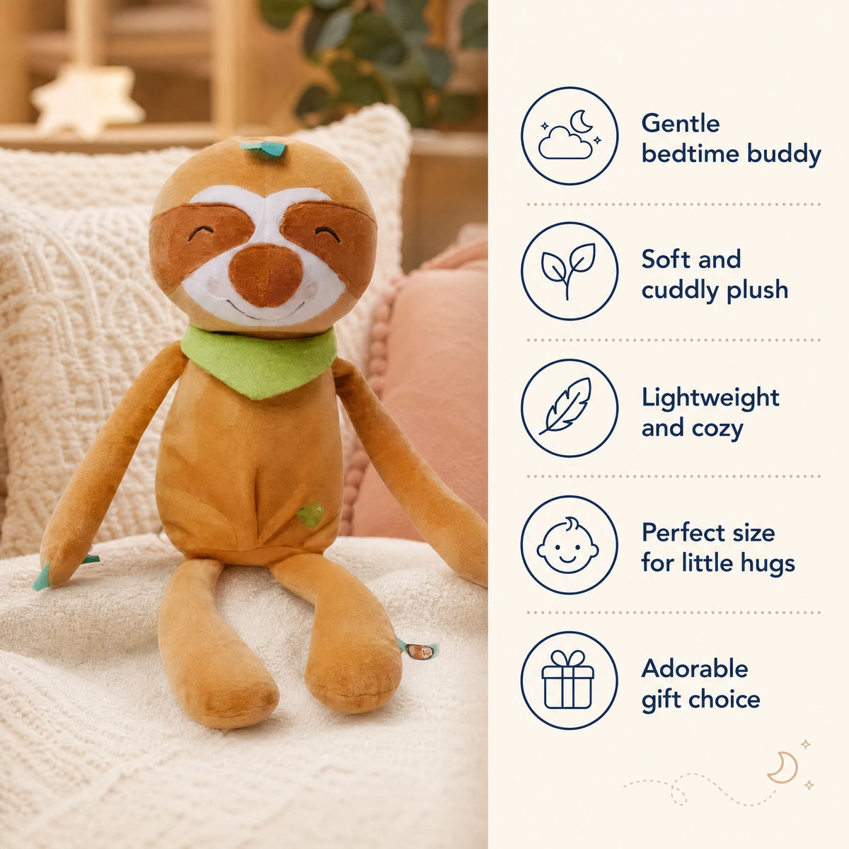 Sloth Plush Nightlight with Music and Soft Glow - Bénéfices produit