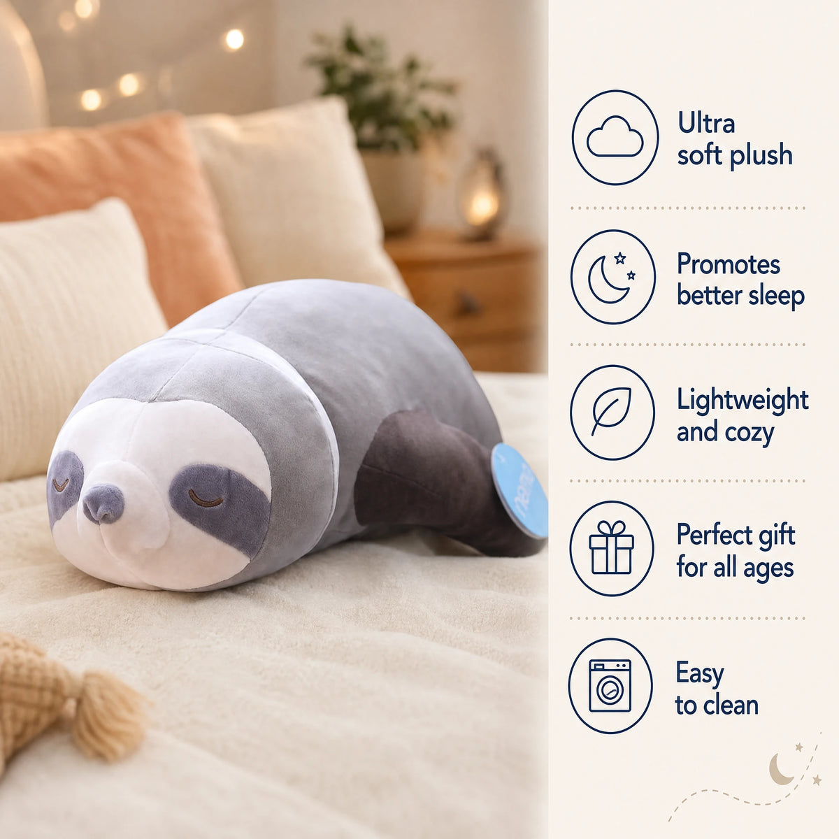 Sloth Plush Toy in Relaxed Sleeping Position - Bénéfices produit