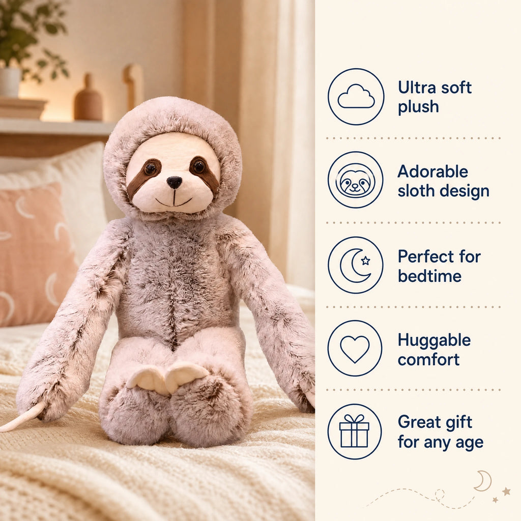 Sloth Plush with Long Hugging Arms in Soft Brown Fur - Bénéfices produit