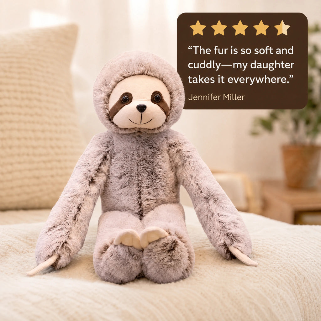 Sloth Plush with Long Hugging Arms in Soft Brown Fur - Image témoignage