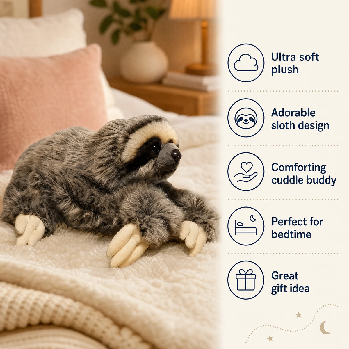 Sloth Plush with Realistic Fur and Expressive Face - Bénéfices produit