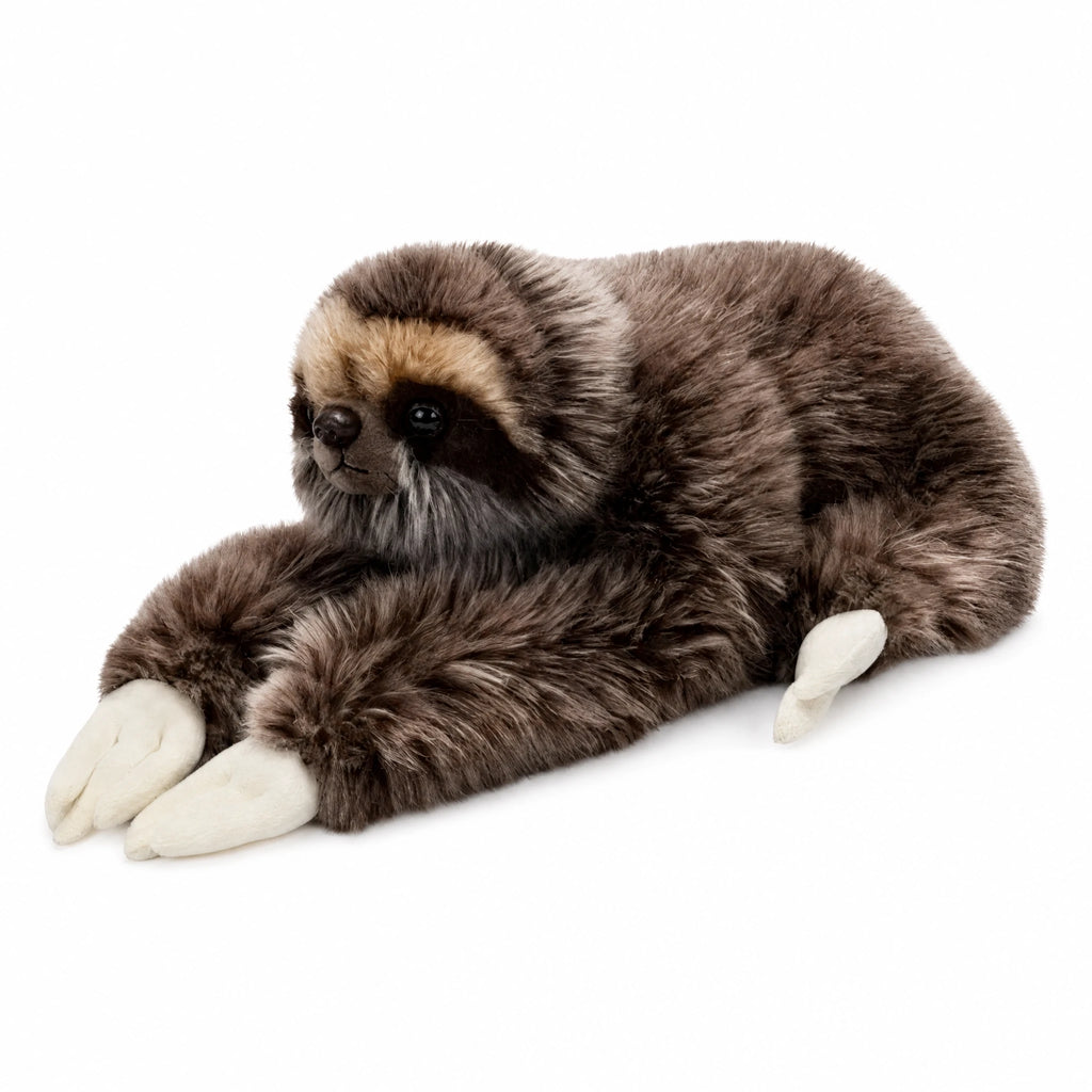 Sloth Plush with Soft Brown Fur and Lying Pose - Fond blanc