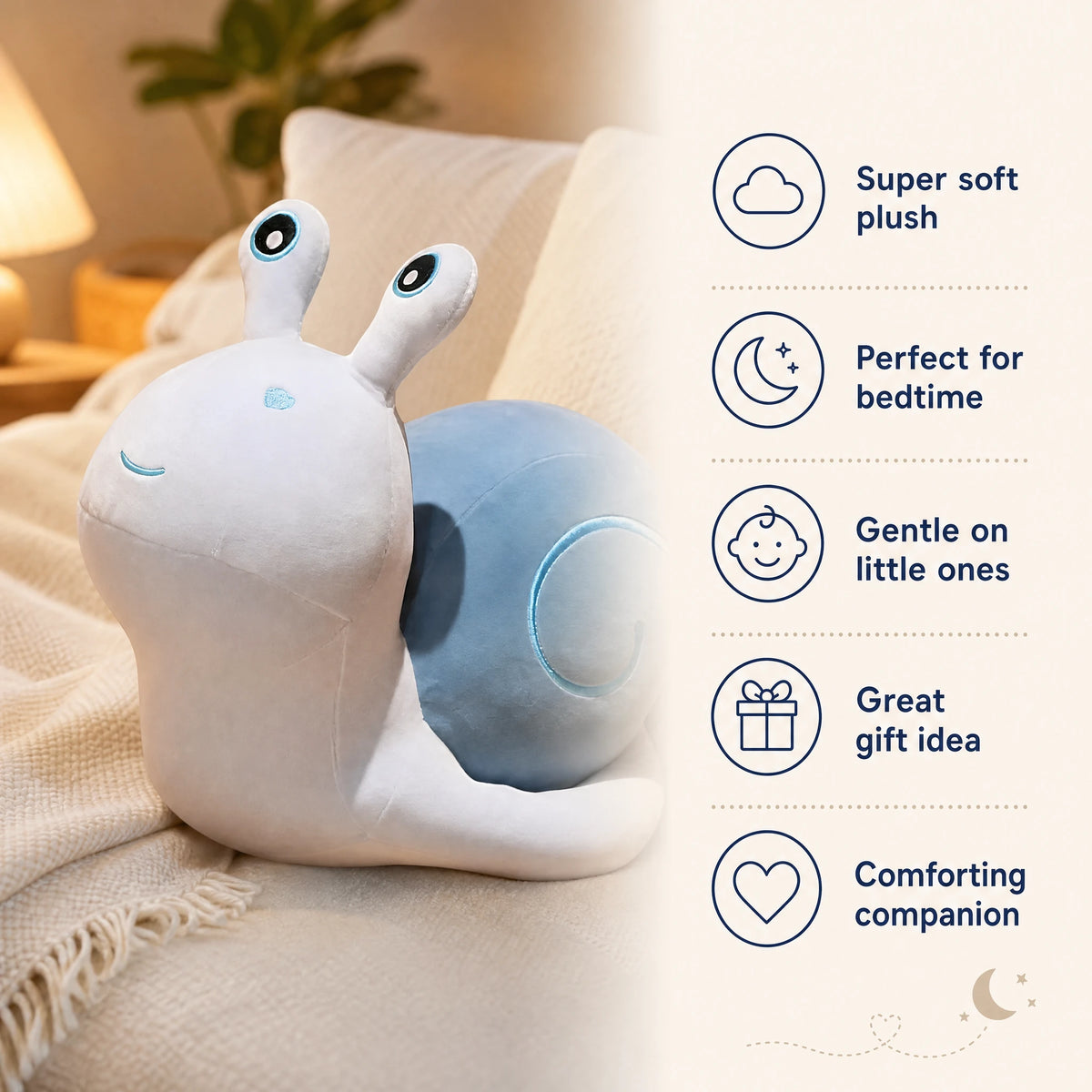Snail Plush Toy with Blue Shell and Heart Detail - Bénéfices produit