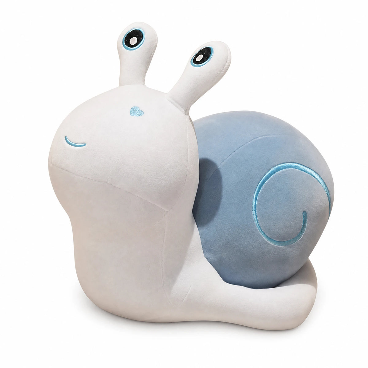 Snail Plush Toy with Blue Shell and Heart Detail - Fond blanc