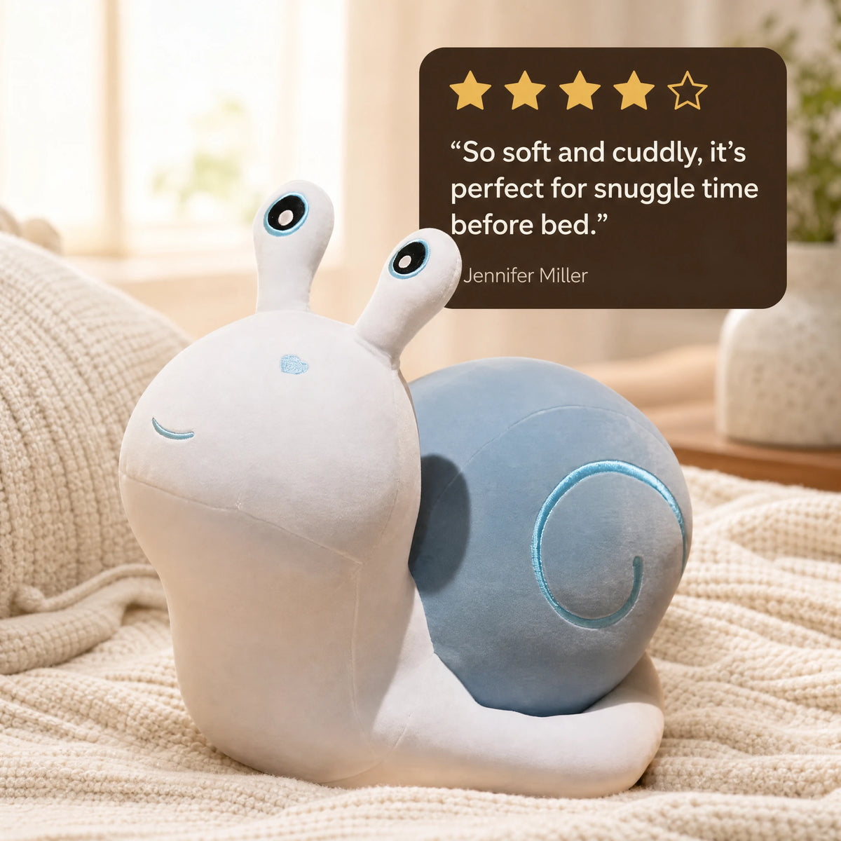 Snail Plush Toy with Blue Shell and Heart Detail - Image témoignage