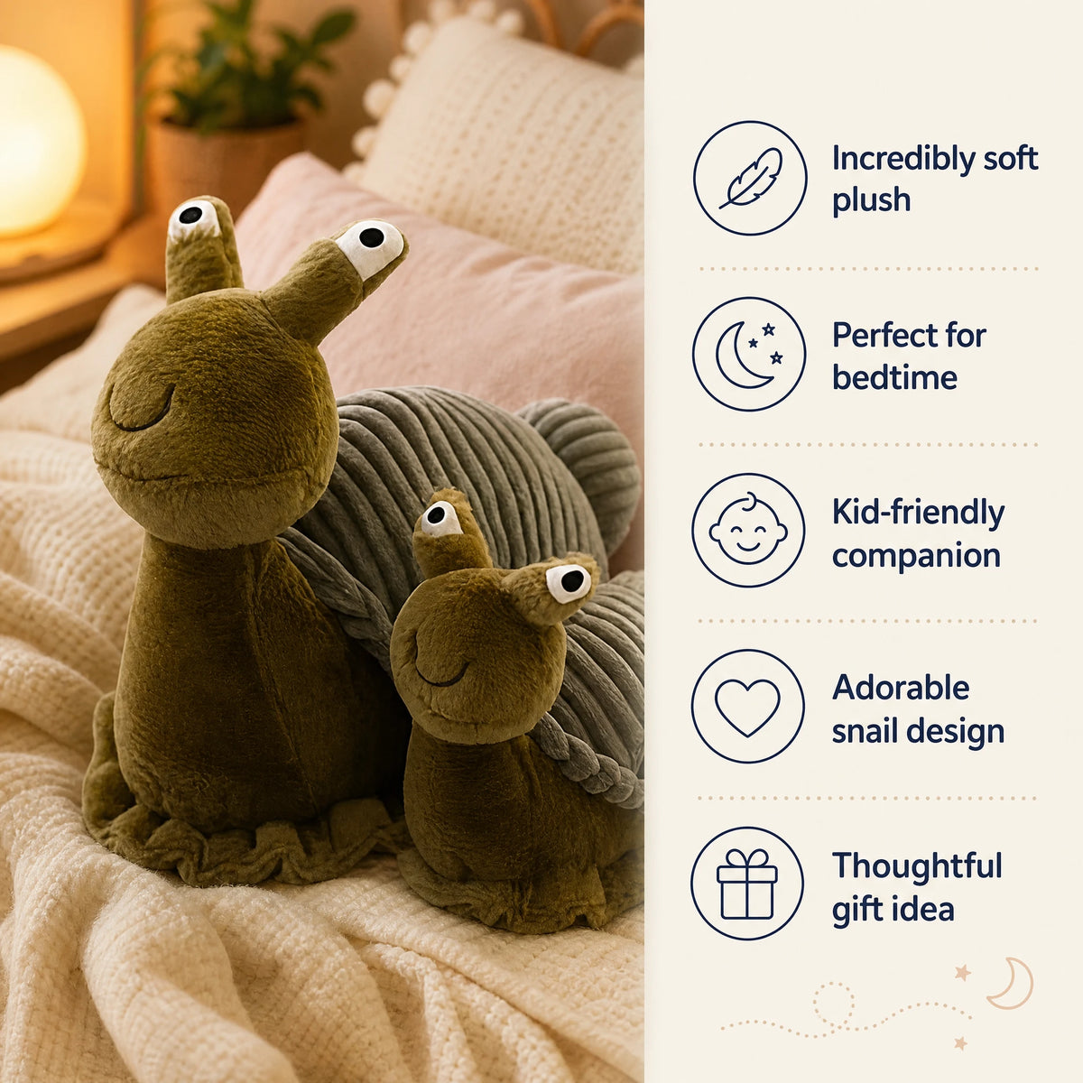 Snail Plush Toy with Corduroy Shell and Big Eyes - Bénéfices produit
