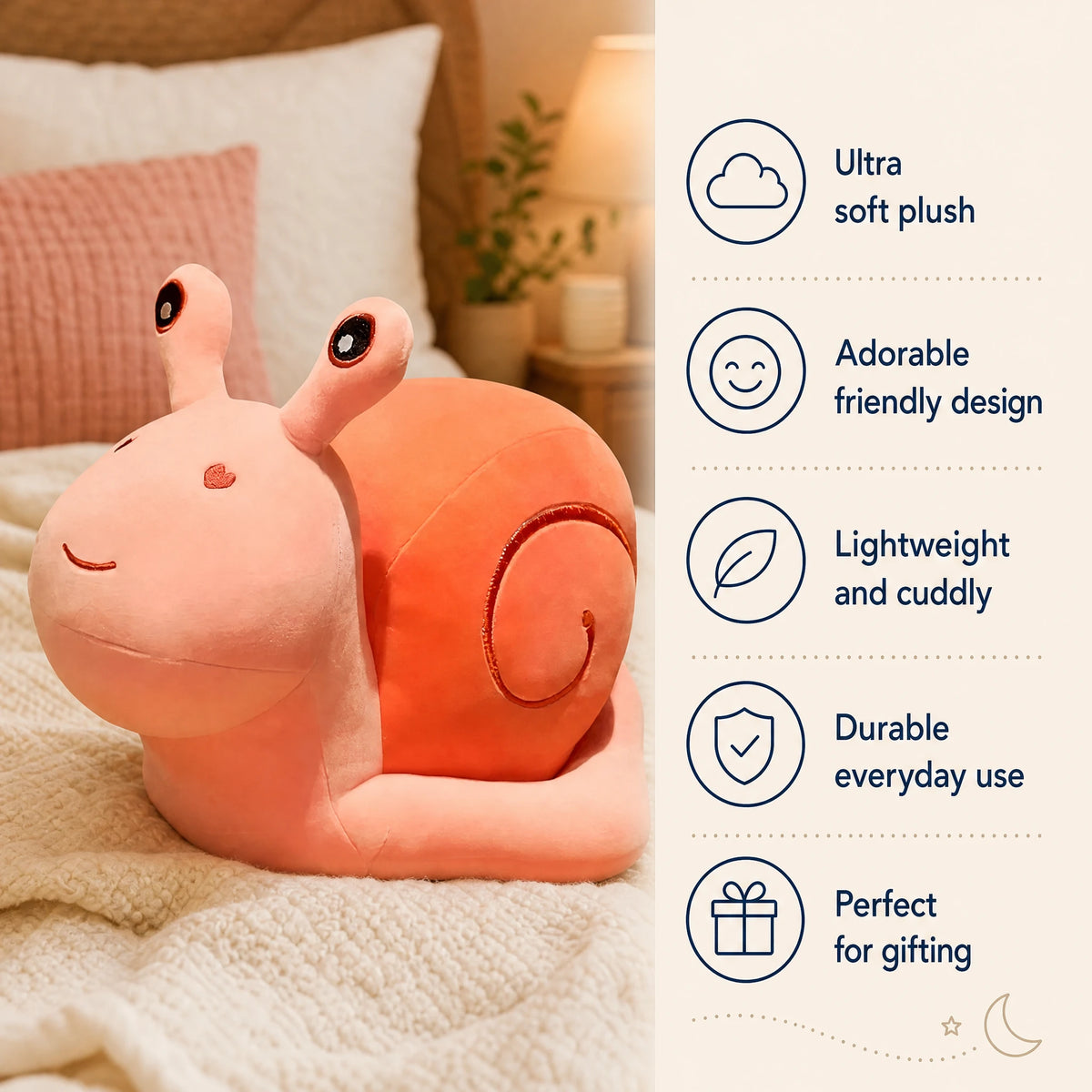 Snail Plush Toy with Heart Detail and Soft Cotton - Bénéfices produit