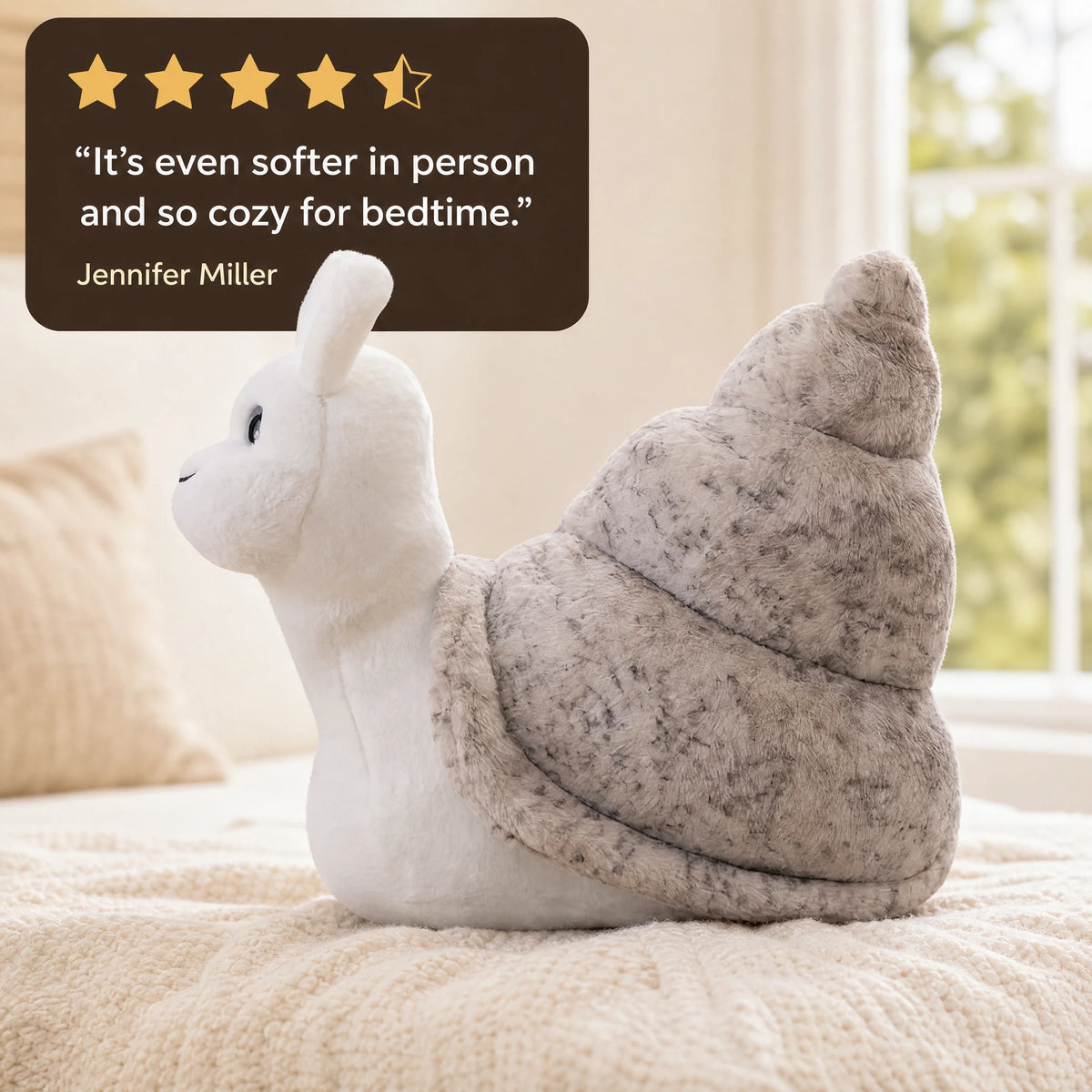 Snail Plush Toy with Textured Shell and Smiling Face - Image témoignage