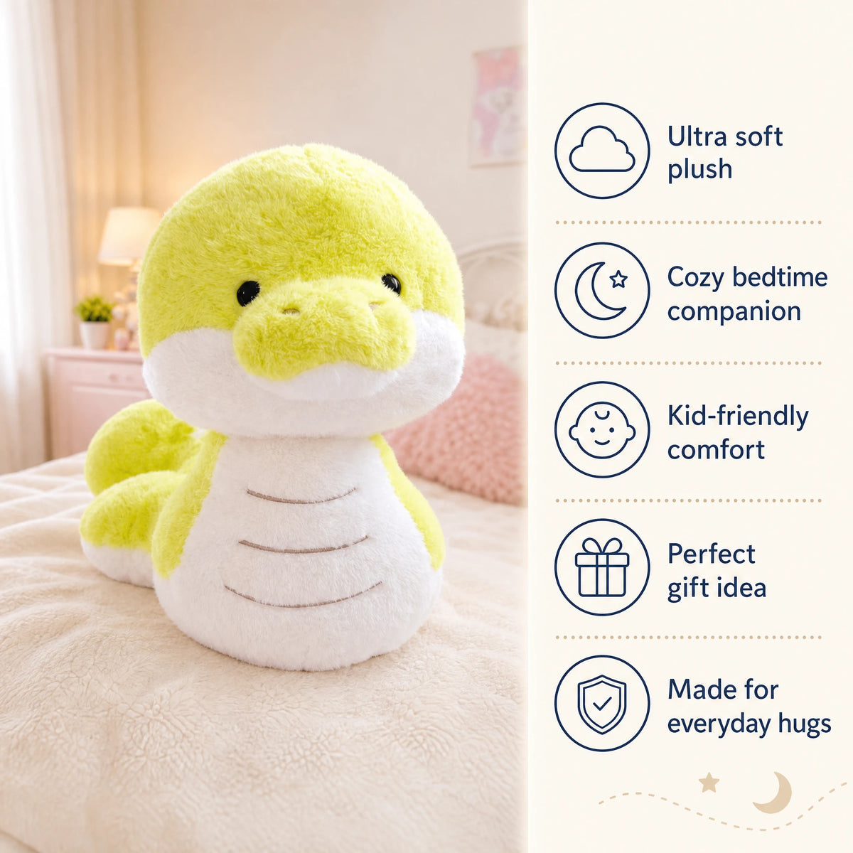 Snake Stuffed Animal with Green Fluffy Design - Bénéfices produit