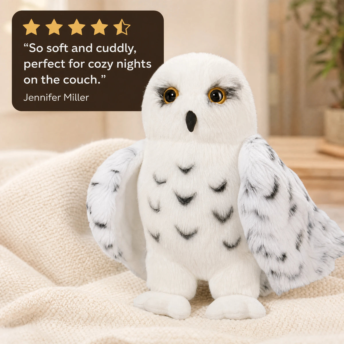 Snowy Owl Plush with Realistic White Feathers - Image témoignage