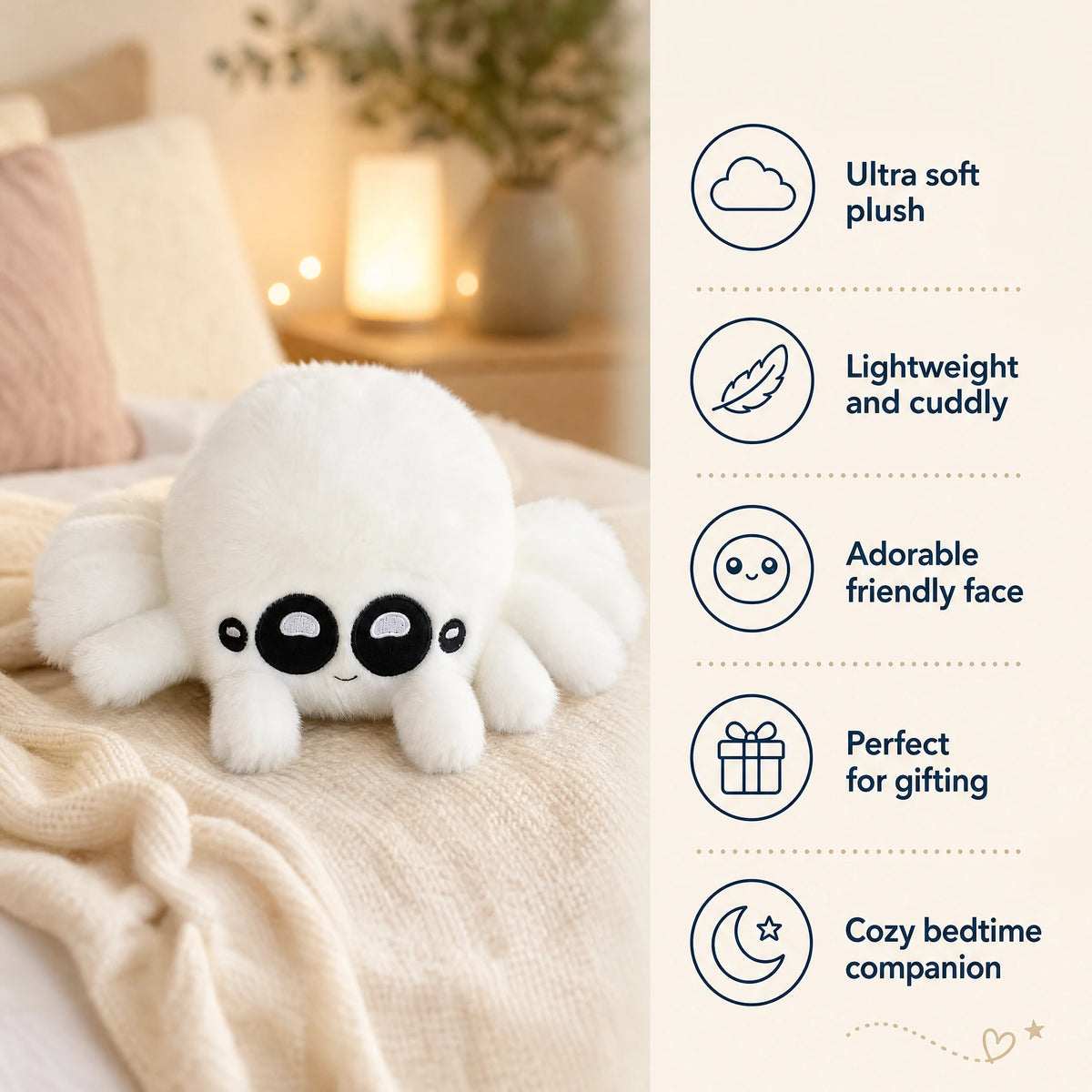 Spider Plush with Oversized Eyes and Fluffy Body - Bénéfices produit