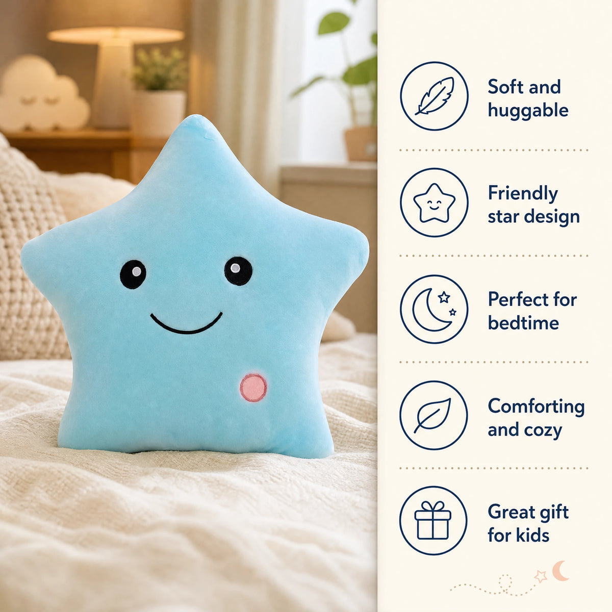 Star Plush Nightlight with Soft Glow and Smiling Face - Bénéfices produit