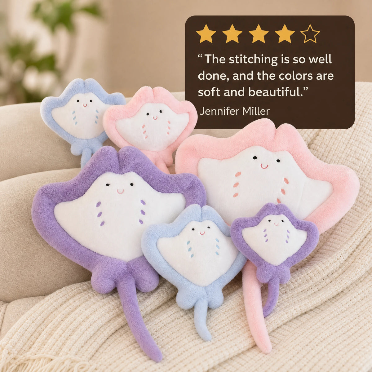 Stingray Plush with Soft Pastel Design and Long Tail - Image témoignage
