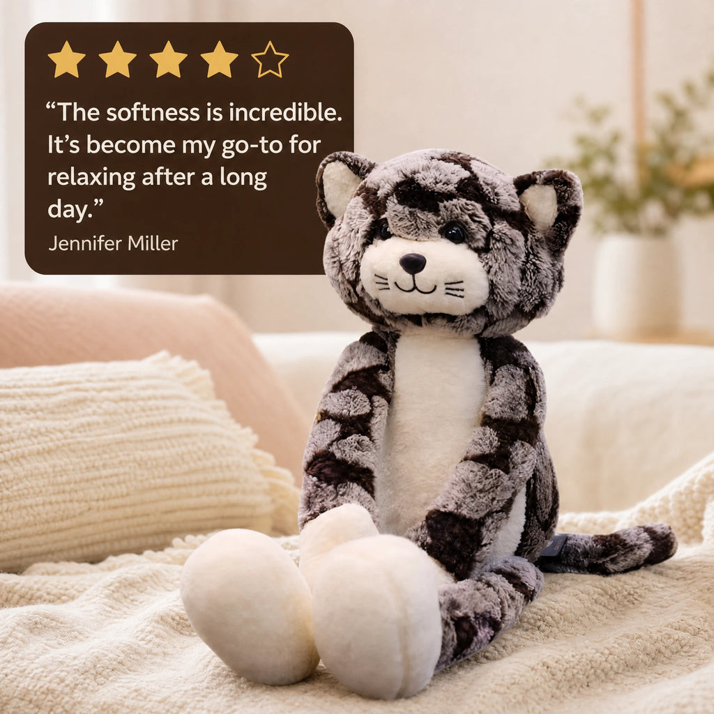 Striped Cat Plush with Long Soft Legs - Image témoignage