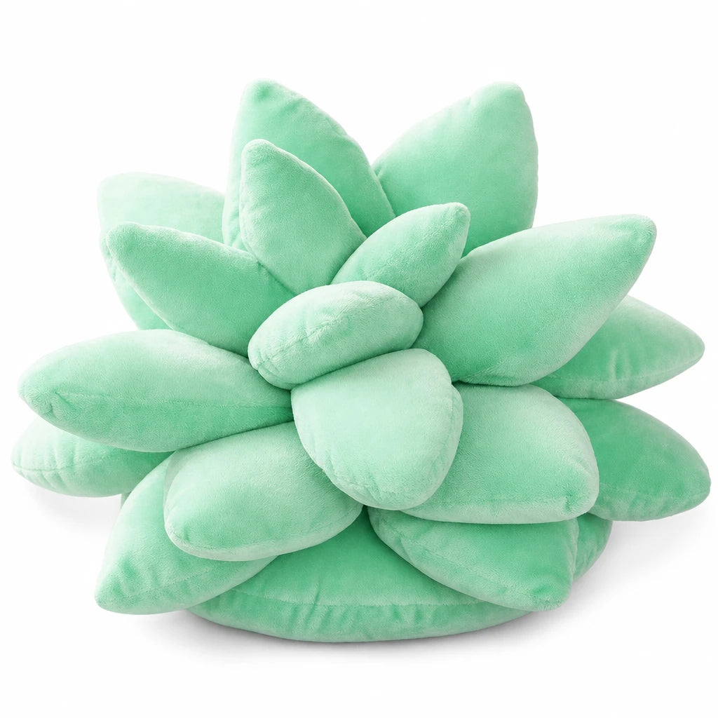 Succulent Plush Pillow in Mint Green with 3D Petals - Fond blanc
