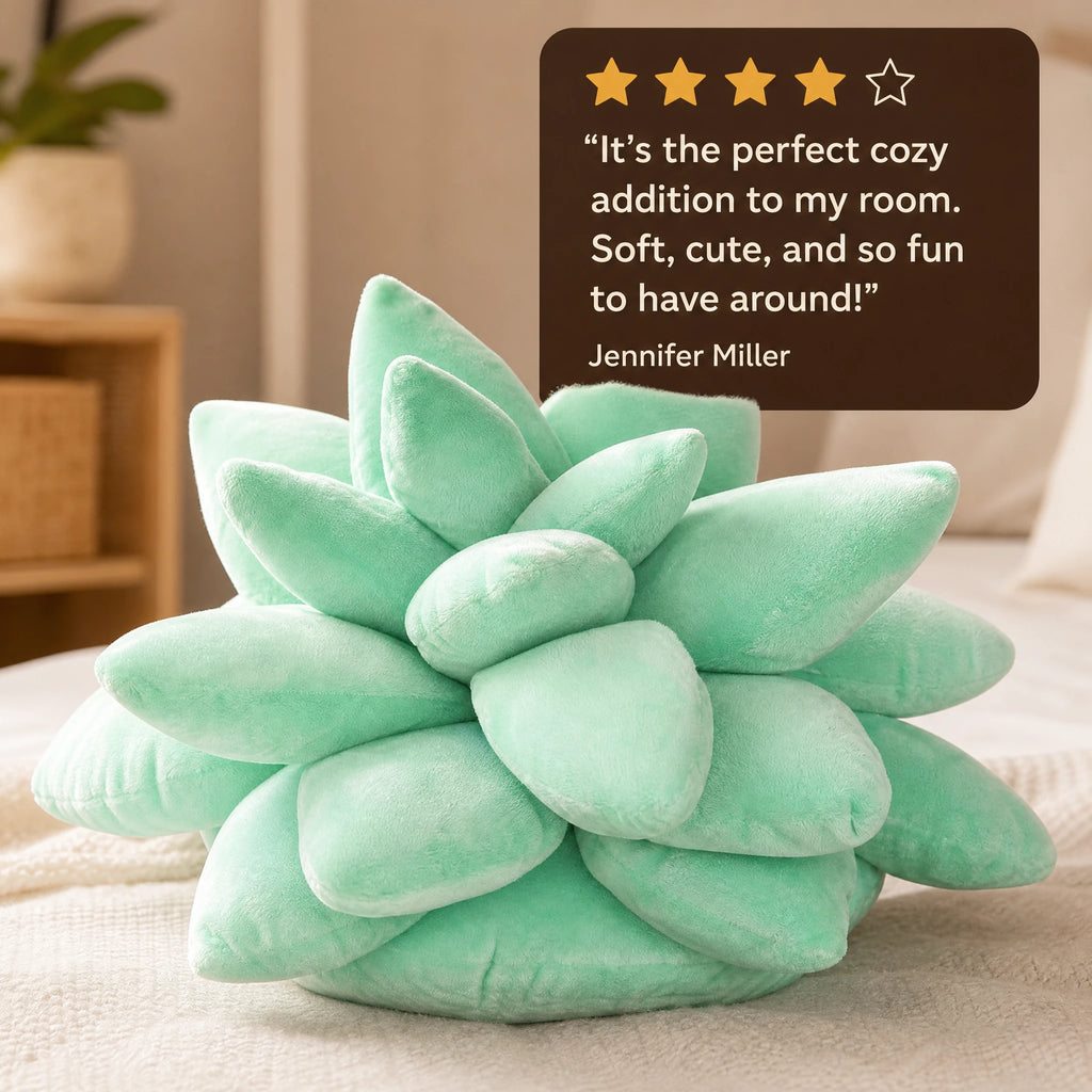 Succulent Plush Pillow in Mint Green with 3D Petals - Image témoignage