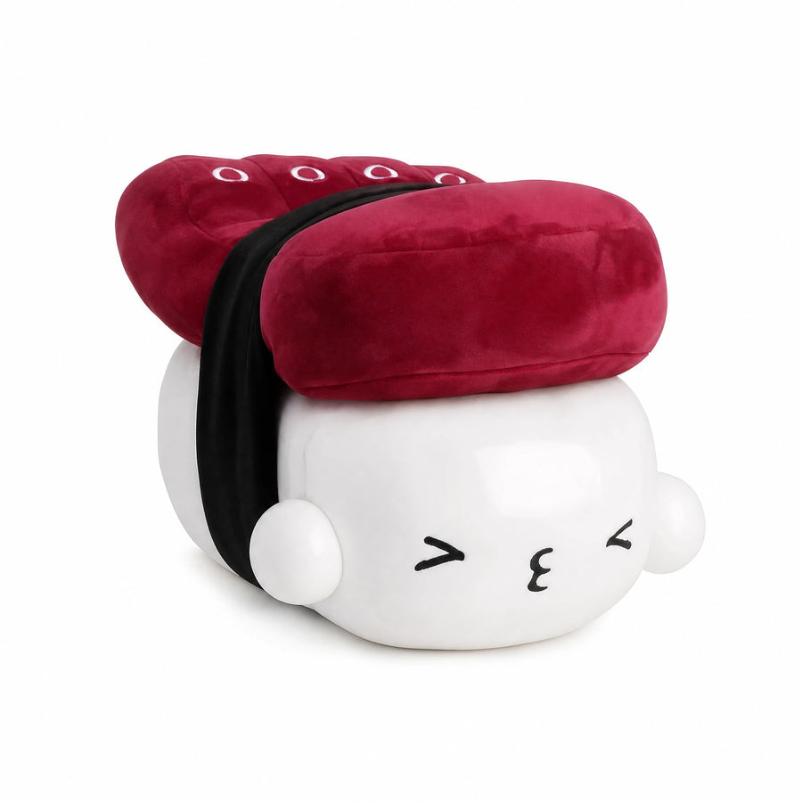 Sushi Plush Pillow with Squid Character Design - Fond blanc, autre angle