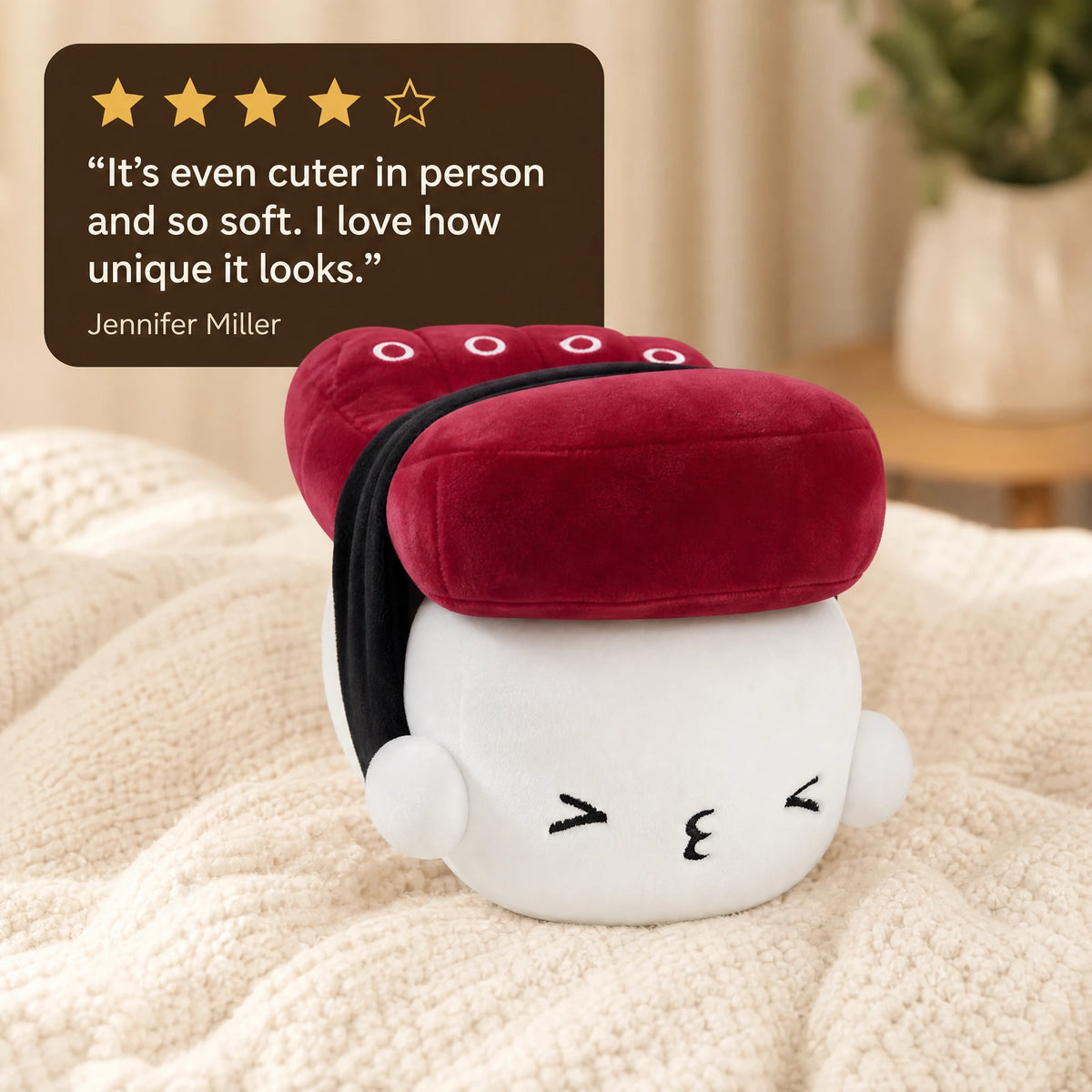 Sushi Plush Pillow with Squid Character Design - Image témoignage