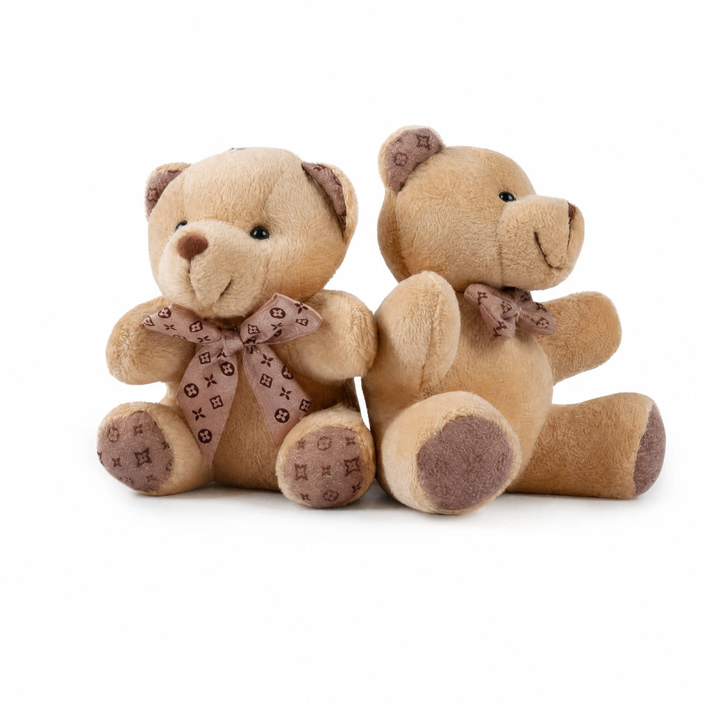 Teddy Bear Keychain – Soft Brown Plush with Ribbon - Fond blanc