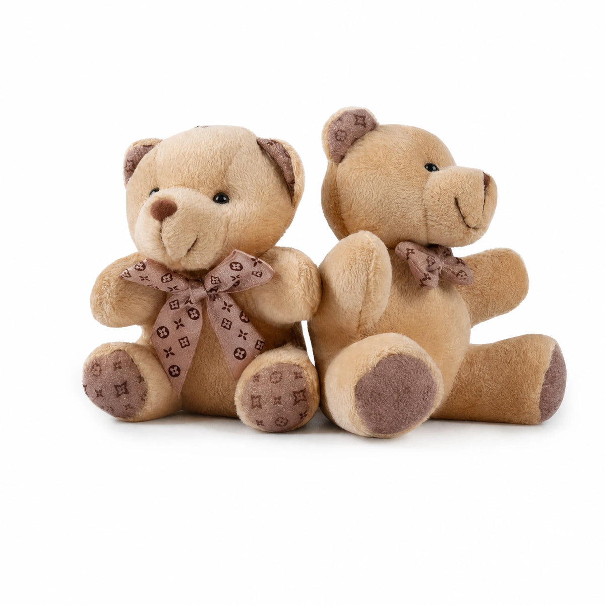 Teddy Bear Keychain – Soft Brown Plush with Ribbon - Fond blanc