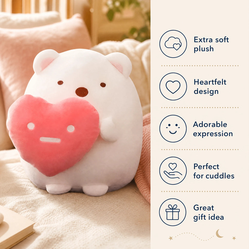 Teddy Bear Plush Holding Pink Heart - Bénéfices produit