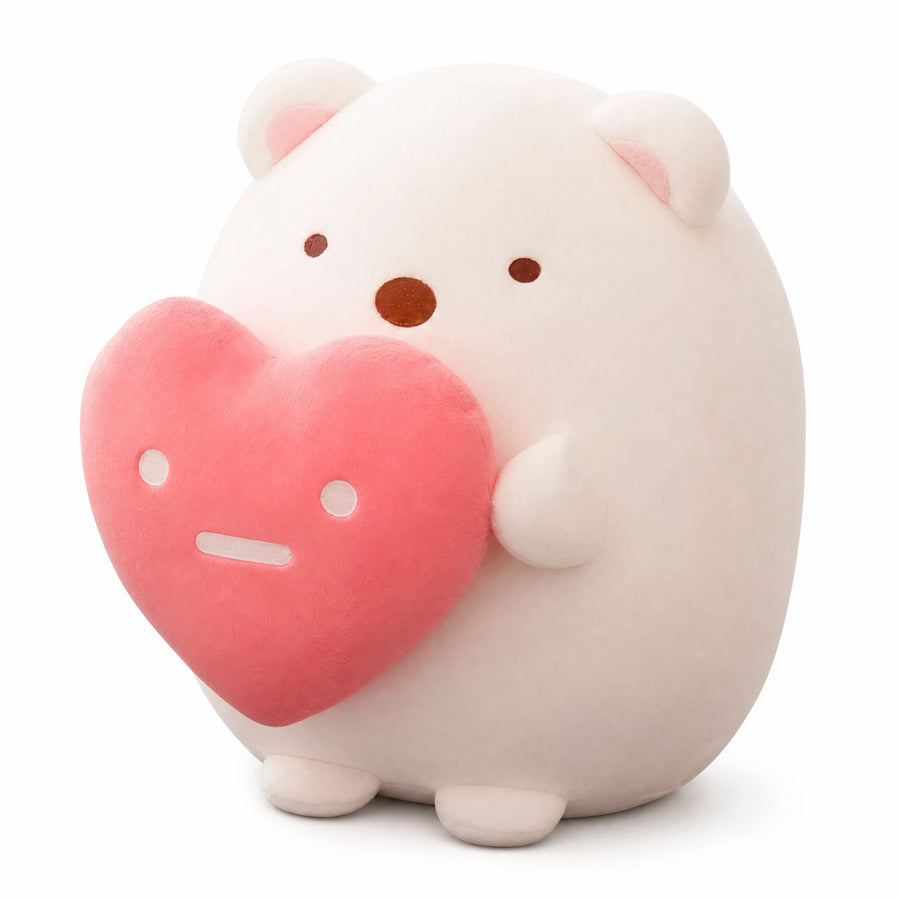 Teddy Bear Plush Holding Pink Heart - Fond blanc, autre angle