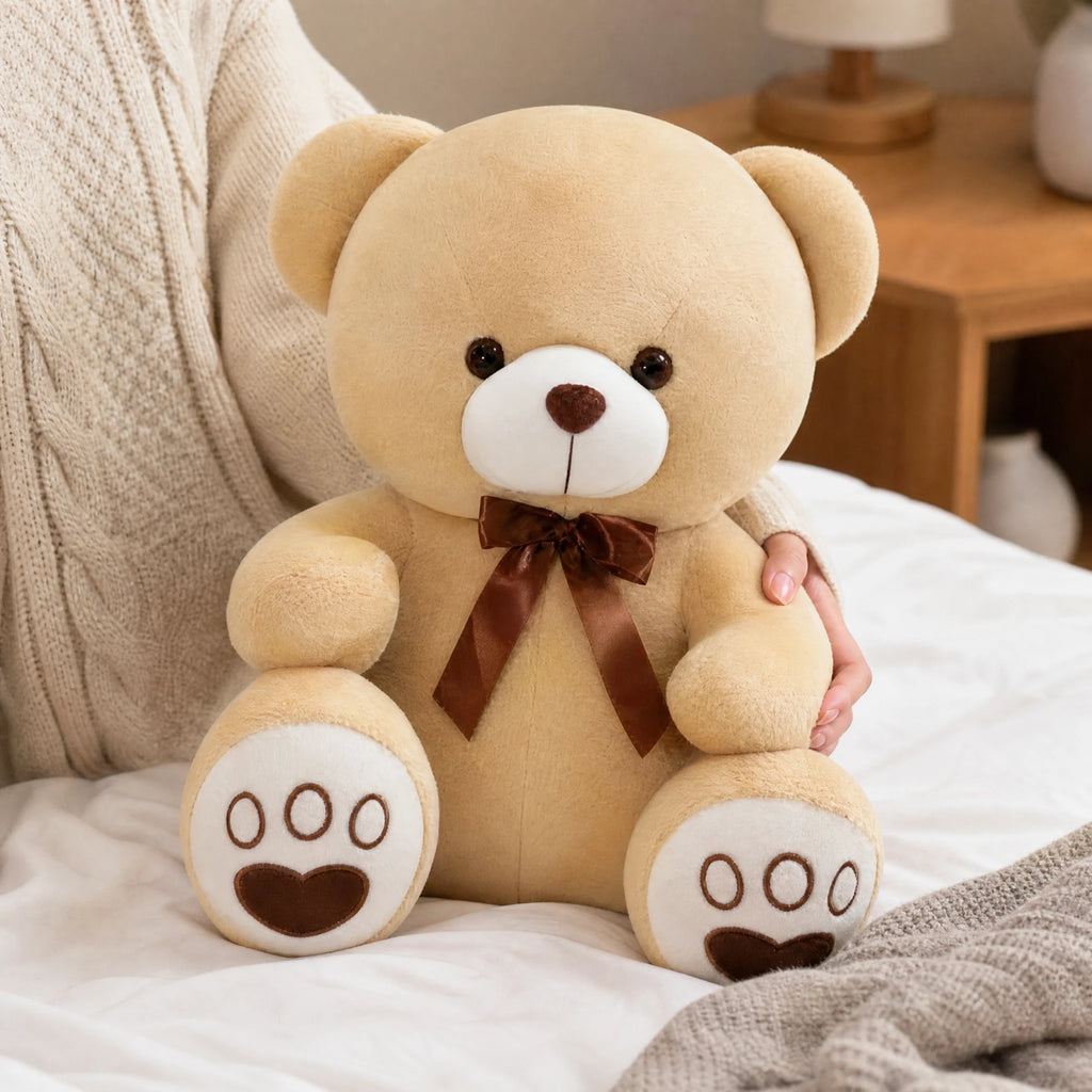 Teddy Bear Plush in Soft Beige with Brown Ribbon - Utilisation du produit