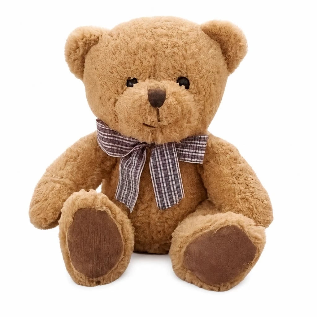 Teddy Bear Plush with Checkered Bow Tie - Soft Cotton - 14in / 35cm · 19in / 48cm