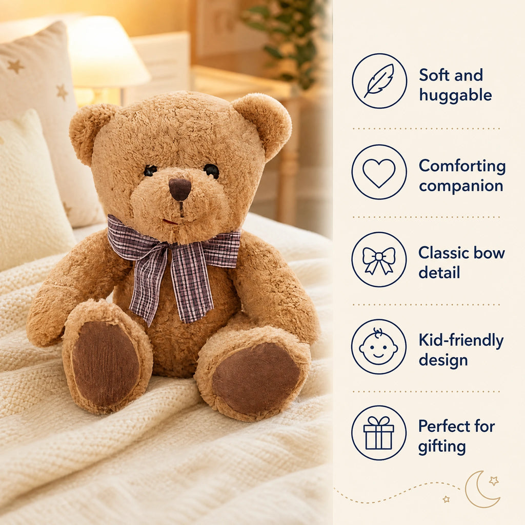 Teddy Bear Plush with Checkered Bow Tie - Soft Cotton - Bénéfices produit