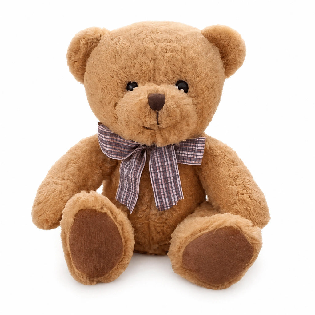 Teddy Bear Plush with Checkered Bow Tie - Soft Cotton - Fond blanc