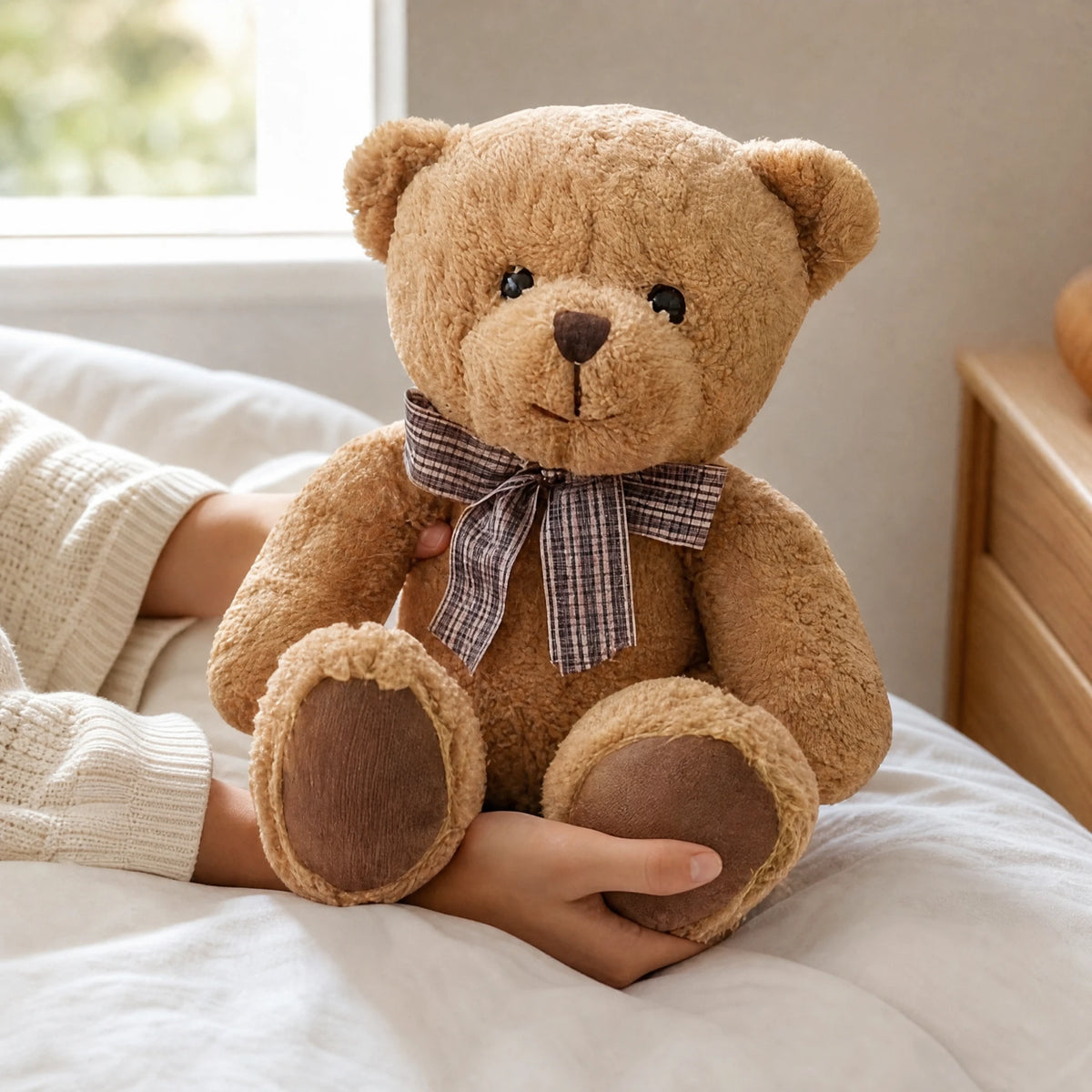 Teddy Bear Plush with Checkered Bow Tie - Soft Cotton - Utilisation du produit