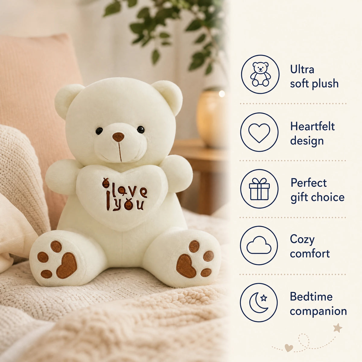 Teddy Bear Plush with I Love You Heart Message - Bénéfices produit