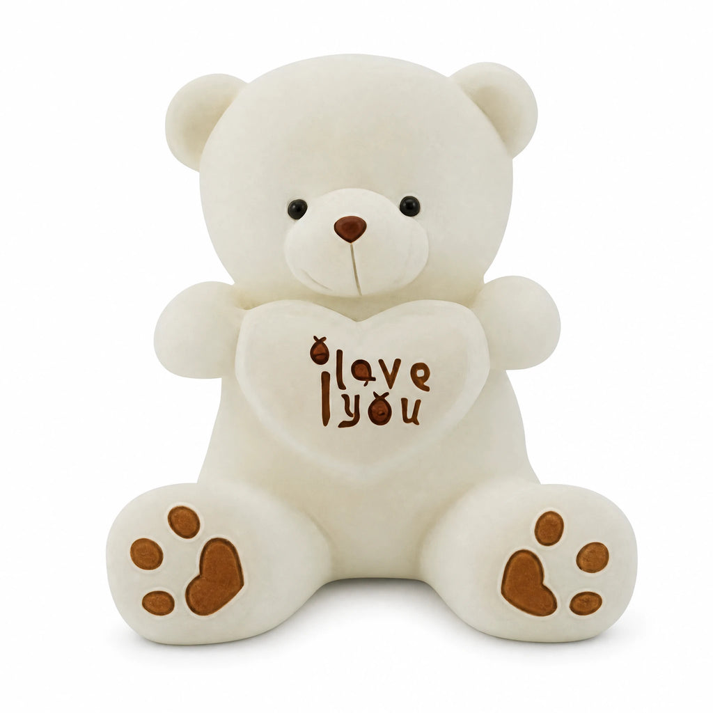 Teddy Bear Plush with I Love You Heart Message - Fond blanc
