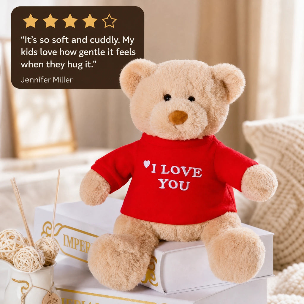Teddy Bear Plush with I Love You Red Shirt - Image témoignage