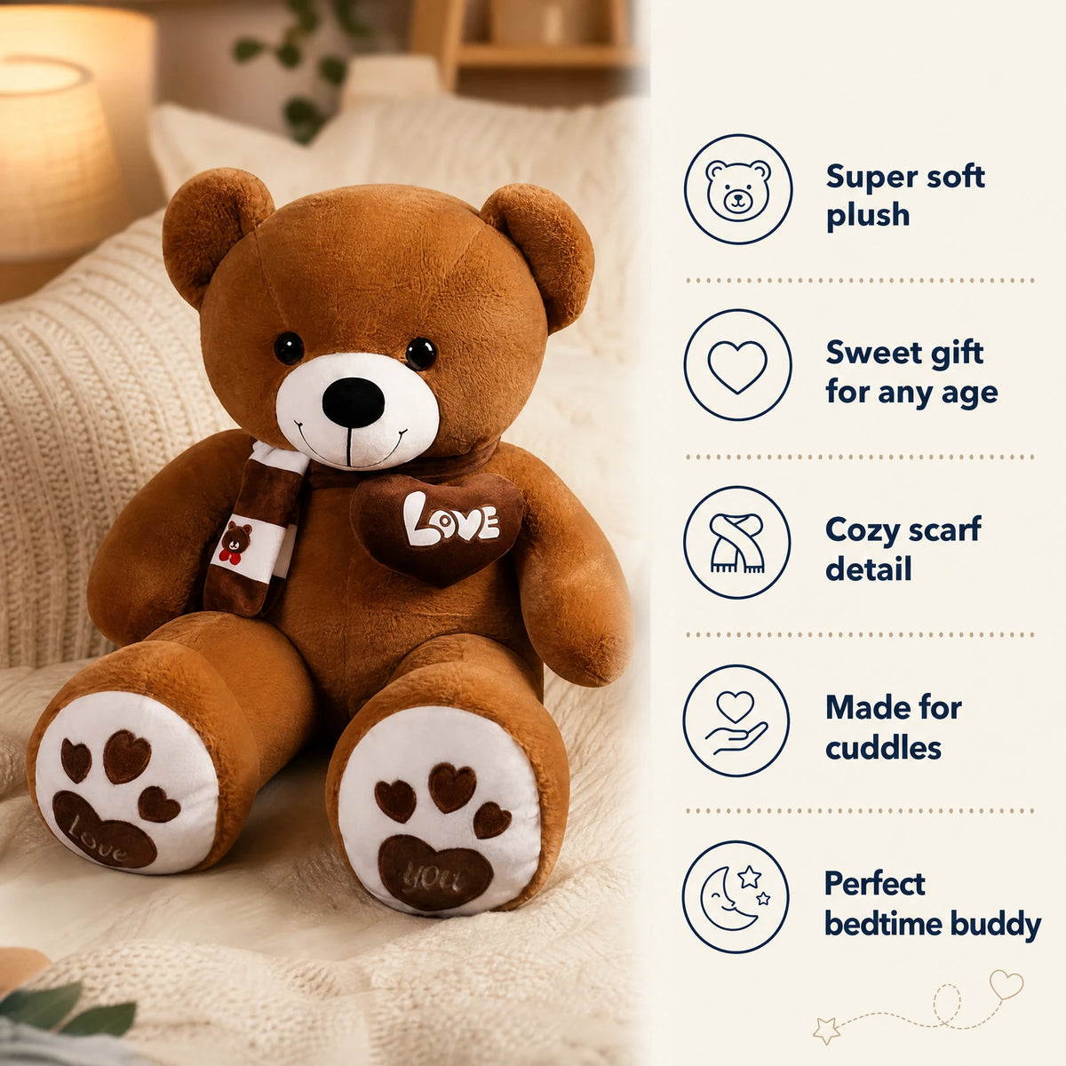 Teddy Bear Plush with Love Message and Bottle - Bénéfices produit